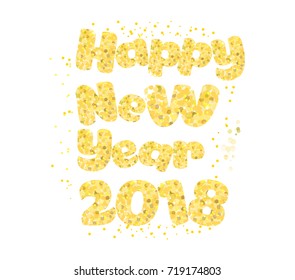 Happy new year. Gold glitter 2018. Golden text  isolated on white background