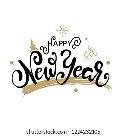 Happy New Year gold glittering lettering design. Vector