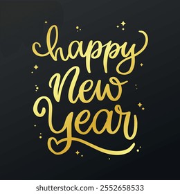 Happy new year gold lettering quote for prints, cards, signs, invitations, banners, posters, invitations decor. Calligraphy festive inscription. EPS 10