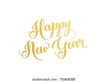 Happy New Year gold lettering text for greeting card  Holiday luxury golden design white background  Vector illustration
