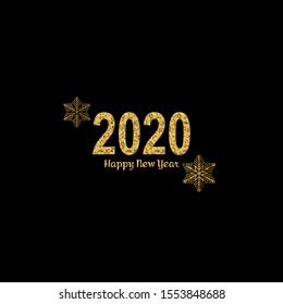 Happy New Year gold number 2020. Bright golden design with sparkle and golden snowflakes. Holiday glitter typography for Christmas banner, calendar, decoration, greeting card Vector illustration