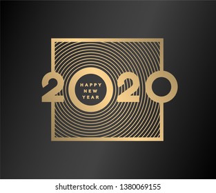 Happy new year, gold numbers 2020 on a dark background.