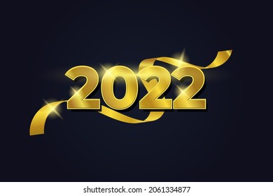 happy new year with gold ribbon and sparkle light effect
