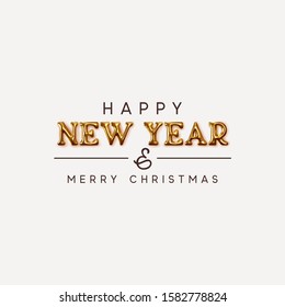 Happy New Year Gold text. Golden metallic 3d font New Year. vector illustration