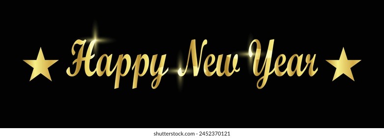 Happy New Year gold text on a black background. Calligraphy postcard or poster graphic design typography element. Vector illustration.
