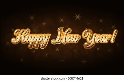 Happy New Year gold text. Holiday background. Design greeting, card, poster, invitation. Golden decorative type. Symbol of Marry Christmas celebration, holiday, festive party. Vector illustration