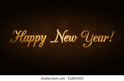 Happy New Year gold text. Holiday background. Design greeting, card, poster, invitation. Golden decorative type. Symbol of Marry Christmas celebration, holiday, festive party. Vector illustration