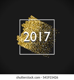 Happy New Year Gold Vector Design with Glitter Stroke Brush on a Black Background. Golden Glitter New Year Poster, Flyer, Banner, Web, Header.