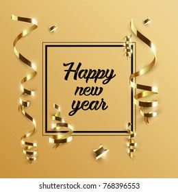 happy new year golden background. glitter and glow. black text