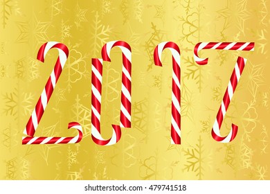 happy new year golden card with Christmas candies