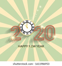 happy new year with golden clock decoration and vintage background