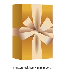 happy new year golden gift with bow celebration icon vector illustration design
