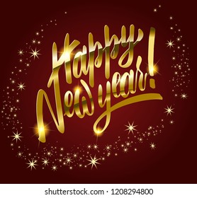Happy new year golden inscription on a dark background.
