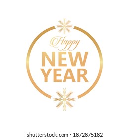 happy new year golden lettering with snowflakes in circular frame vector illustration design