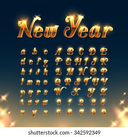 Happy New Year with Golden Letters and Numbers