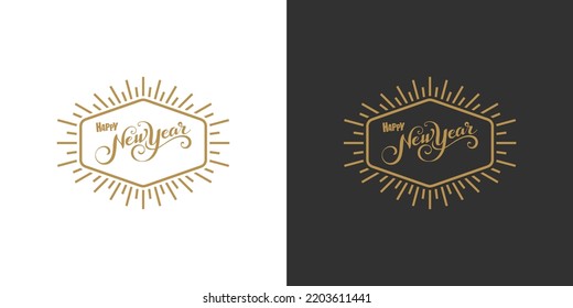 Happy new year. golden metal lettering isolated on black and white background.