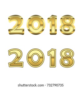 Happy New Year golden numbers. Gold numbers 2018 on white background. Christmas and New Year design. Symbol of holiday, celebration. Luxury golden texture. Vector illustration