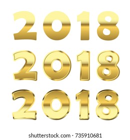 Happy New Year golden numbers. Gold numbers 2018 on white background. Christmas and New Year design. Symbol of holiday, celebration. Luxury golden texture. Vector illustration