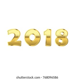 Happy New Year golden numbers 3D. Gold numbers 2018 on white background. Christmas and New Year design. Symbol of holiday, celebration. Luxury golden texture. Vector illustration
