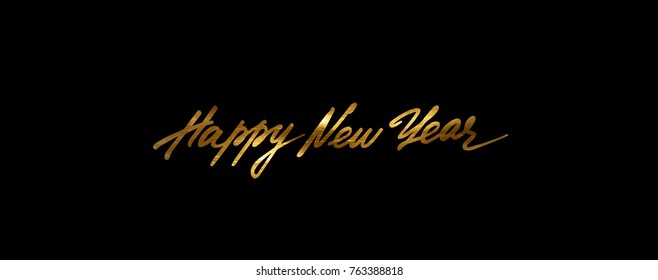 Happy New Year golden paint texture lettering. Festive vector illustration. Handwritten glowing text. Holiday event banner