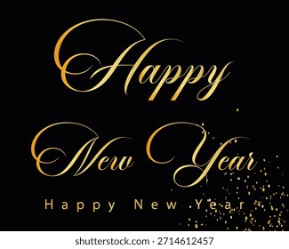 Feliz Ano Novo Golden Script Tipografia no fundo preto