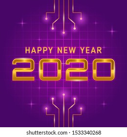 Happy new year with golden text in futuristic style