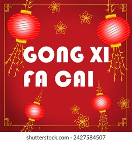 happy new year (Gong Xi Fa Cai), Chinese new year greetings paper cut art and craft style (Chinese word mean good fortune).