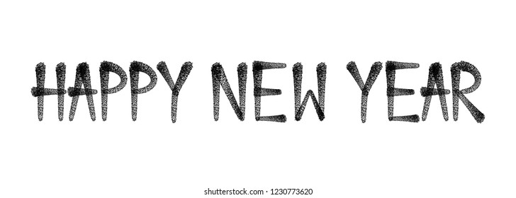 Happy new year graffiti hand lettering, isolated on white background. Vector illustration.