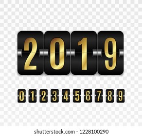 Happy new year.  Graphic design editable for your design.  Hour counter.  Vector template. Gold numbers.