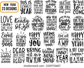 Happy New Year, New Year Graphic SVG Bundle, God will Make a way, Happy New You, Feliz Anos Nuevos, Vector Year Graphics, Text, Black and White, New Years Eve Party png 