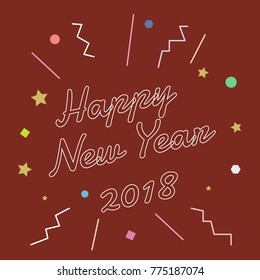 Happy new year greating text vector illustration, with star & line