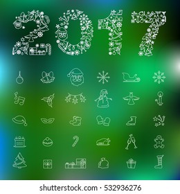 Happy New Year  green background. Calendar template. Colorful, hand drawn paper typeface on celebration background. Greeting card. Vector illustration.