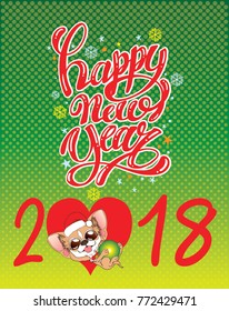 Happy new year with green background and Cute chihuahua 