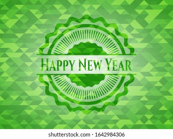 Happy New Year green emblem with triangle mosaic background. Vector Illustration. Detailed.
