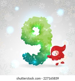 Happy New Year, Green numbers, Nine and dwarf, vector.