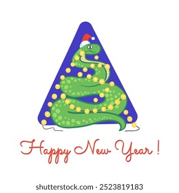 Happy new year of the green snake, Chinese zodiac symbol of 2025, greeting card