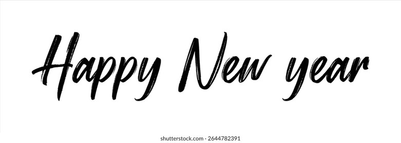 Happy new year greeting in black brush lettering isolated on white background