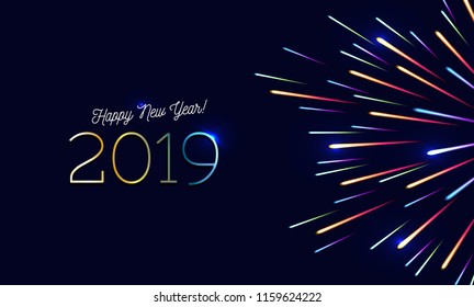 Happy new year greeting card with colorful firework and typography