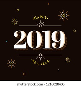 Happy New Year greeting card design with text 2019 and abstract elements.