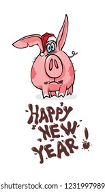 Happy new year! greeting card. pig.