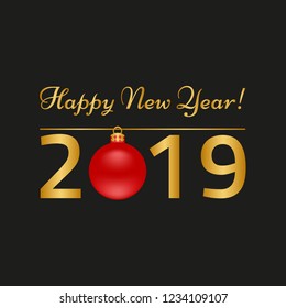 Happy New Year greeting card on black background. Vector illustration