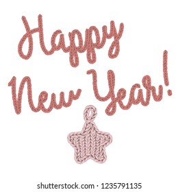 Happy New Year greeting card design with knitted texture lettering and decoration