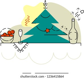 Happy new year greeting card line art style