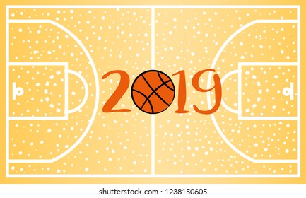 Happy New Year greeting card. Basketball greeting card. Vector illustration.