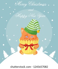 happy new year greeting card with cat