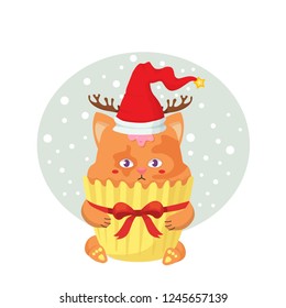 happy new year greeting card with cat