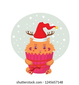 happy new year greeting card with cat