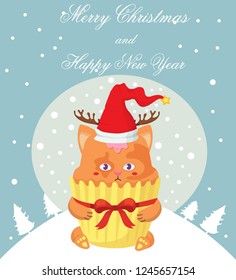 happy new year greeting card with cat