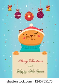 happy new year greeting card with cat