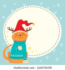 happy new year greeting card with cat